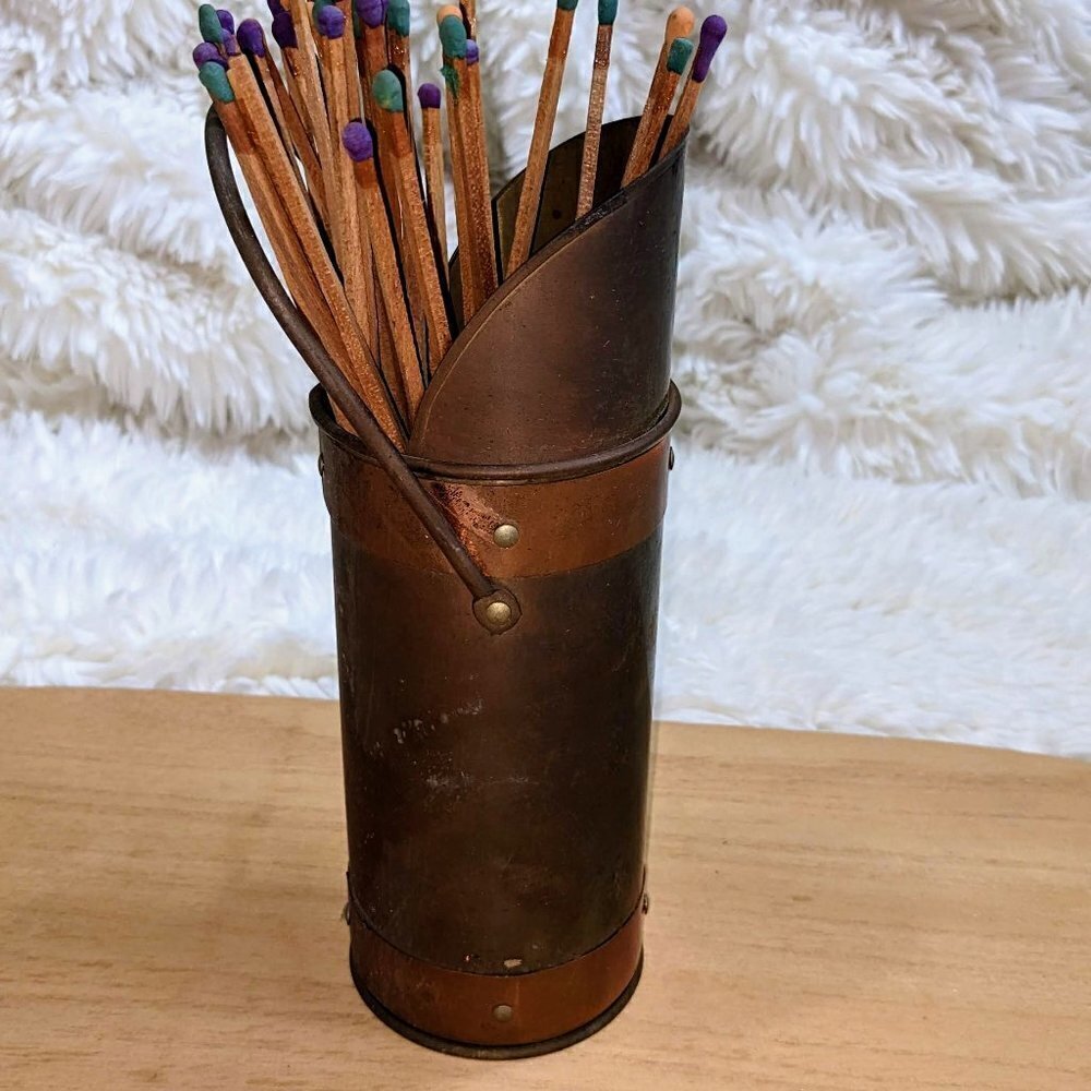 Vintage Copper & Brass Match Holder with Striker - Picture 6 of 8